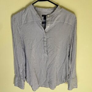 Ann Taylor Blue and White Striped Popover Shirt